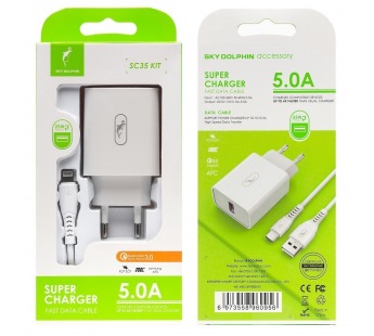Адаптер Сетевой с кабелем SKYDOLPHIN SC35L QC3.0 USB 5A/25W (USB/Lightning) (white) (206542)#1867701