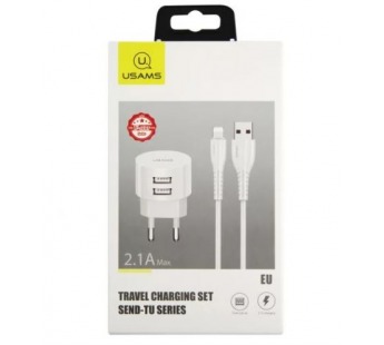                         Сетевое ЗУ USAMS TU Series 2USB/2.1A + кабель iPhone 5 (белый)*#1802141