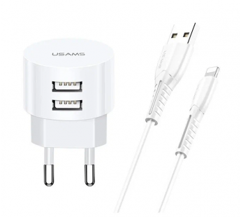                         Сетевое ЗУ USAMS TU Series 2USB/2.1A + кабель iPhone 5 (белый)*#1802142