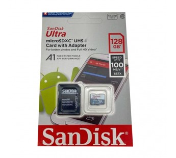 Карта памяти MicroSDHC 128GB Class 10 SanDisk + SD адаптер#2093677