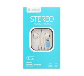 Гарнитура проводная вставная Celebrat G17 (для iPhone 7/8/X) разъём Lightning (цвет белый, разъём Lightning, в коробочке)#1768452