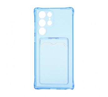 Чехол с кармашком для Samsung Galaxy S22 Ultra прозрачный (003) голубой#1780398