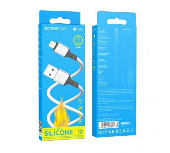 USB кабель шт.USB (A) - шт.Lightning 1,0м, 2,4A силиконовый, белый BX83 "Borofone"#1778365