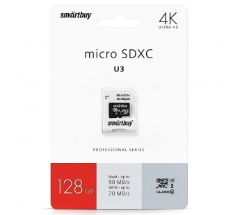 Карта флэш-памяти MicroSD 128 Гб Smart Buy +SD адаптер Pro seria UHS-1 U3#1779669