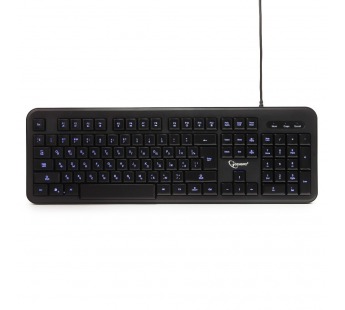 Клавиатура "Gembird" KB-200L, USB, 104 клавиши, доп. функции, синяя подсветка, кабель 1,45м, чёрный#1788247