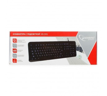 Клавиатура "Gembird" KB-200L, USB, 104 клавиши, доп. функции, синяя подсветка, кабель 1,45м, чёрный#1788253