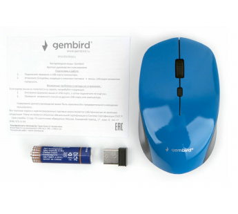 Мышь компьютерная беспроводная "Gembird" MUSW-250-2, 3кн.+колесо кнопка, 1600DPI, 2.4ГГц, синий#1788140