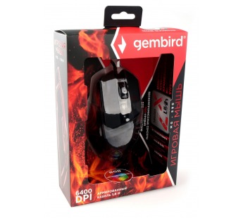 Мышь компьютерная игровая "Gembird" MG-590, USB, 7кн, 6400DPI, RGB, кабель 1,8м, черный#1788237