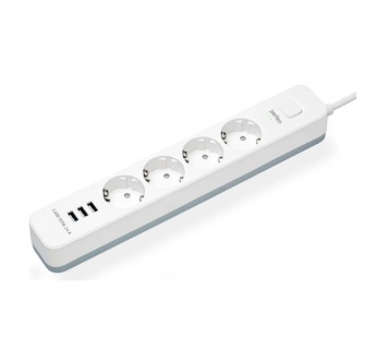 Сетевой фильтр Perfeo "POWER STREAM", 2500W,  2,0м, 4 розетки, 3 USB, белый#1791362