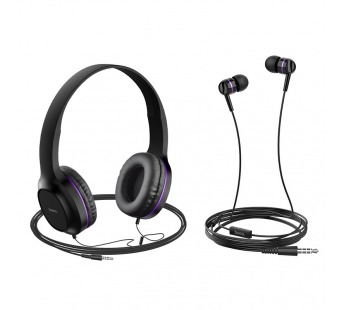 Накладные Bluetooth-наушники HOCO W24 (черно-фиолетовый)#1795449