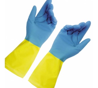 Перчатки латексные M (1 пара) хозяйственные сине-желтые Komfi БИКОЛОР 1/12/144шт #1794724