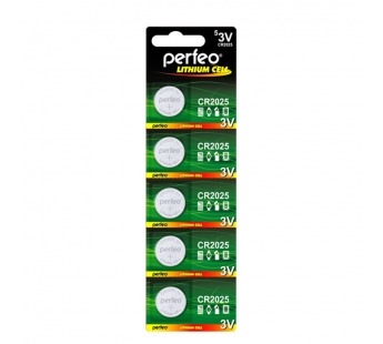 Батарейка Perfeo CR2025 5BL Lithium Cell (5) (100)#1803668