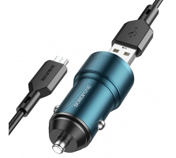                         Автомобильное ЗУ Borofone Bz19 + кабель Micro USB (2USB/2.4A) синий#1795840