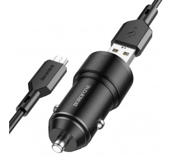Адаптер автомобильный Borofone Bz19 + кабель Micro USB (2USB/2.4A) черный#1990087
