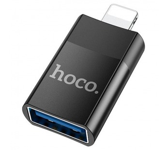 Переходник hoco UA17 USB 2.0 (M) - Lightning (F) (цвет черный, в коробочке)#1801253