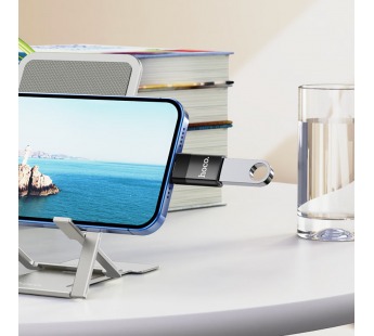 Переходник hoco UA17 USB 2.0 (M) - Lightning (F) (цвет черный, в коробочке)#1842437