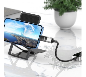 Переходник hoco UA17 USB 2.0 (M) - Lightning (F) (цвет черный, в коробочке)#1842438