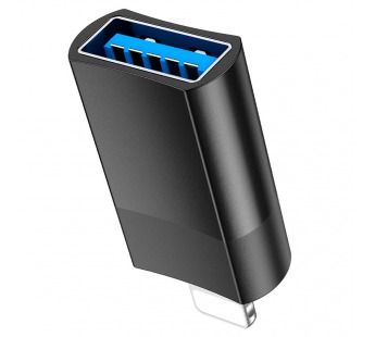 Переходник hoco UA17 USB 2.0 (M) - Lightning (F) (цвет черный, в коробочке)#1842439