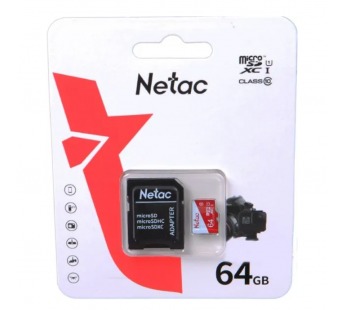Карта памяти MicroSD 64GB Netac P500 Eco Class 10 UHS-I + SD адаптер#1804632