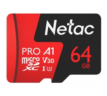 Карта памяти MicroSD 64GB Netac P500 Extreme Pro Class 10 UHS-I A1 V30 (100 Mb/s) без адаптера#1804626