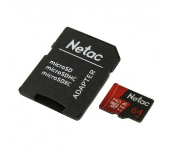 Карта памяти MicroSD 64GB Netac P500 Extreme Pro Class 10 UHS-I A1 V30 (100 Mb/s) + SD адаптер#2004606
