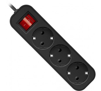 Удлинитель DEFENDER G350 3 розетки, ПВС 3*1,0 мм2, мощность 2200 Вт, ток 10А, черный, с/з, выключатель, 5,0 м (1/35)#1803259