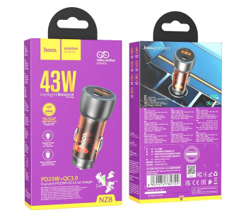 Адаптер автомобильный Hoco NZ8 43W (PD25W+USB18W),  цвет коричневый#1920300