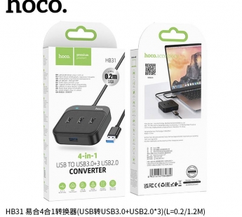 Адаптер-Хаб Hoco HB31 (USB to USB3.0*4) 0,2м черный#1816736
