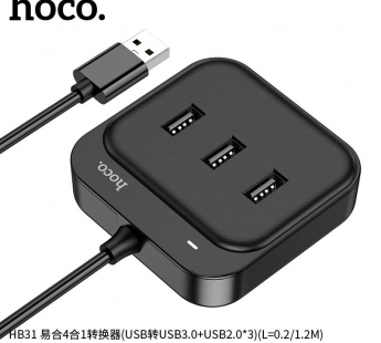 Адаптер-Хаб Hoco HB31 (USB to USB3.0*4) 0,2м черный#1816754