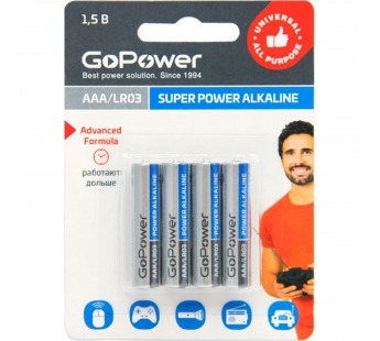 Элемент питания GoPower LR03 AAA BL4 Alkaline 1.5V (4/48/576)#1811735