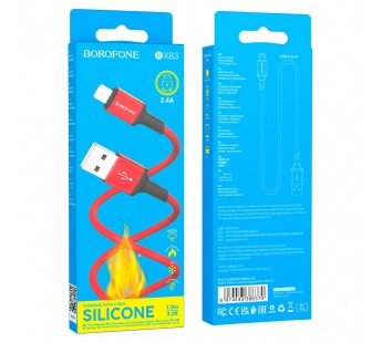 Кабель USB - Lightning Borofone BX83 (2.4A, силикон, термостойкий) Красный#1831101