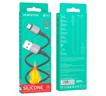 Кабель USB - Micro USB Borofone BX83 (2.4A, силикон, термостойкий) Черный#1831110