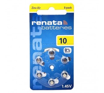 Батарейка ZA10 Renata Zinc Air 1.45V для слуховых аппаратов (6 шт. в блистере)#1844049