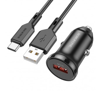 Автомобильное зарядное устройство USB Borofone BZ18 (18W, QC3.0, 1USB, кабель Type-C) Черный#1837051
