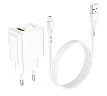 Сетевое зарядное устройство USB Hoco C98A (18W, QС3.0, кабель MicroUSB) Белый#1837056