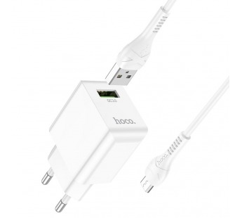 Сетевое зарядное устройство USB Hoco C98A (18W, QС3.0, кабель MicroUSB) Белый#1837059