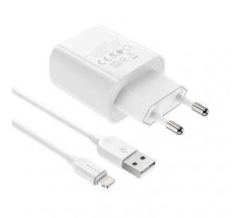 Адаптер Сетевой Borofone BA58A Mighty 2USB/5V/2.4A + кабель Apple lightning (white) (207923)#1839151