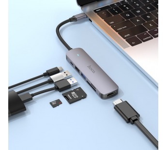 Type-C Hub Хаб 6 в 1 Hoco HB28 USB 2.0, 1 USB 3.0, Type-C, SD, Micro SD, HDMI#1840545