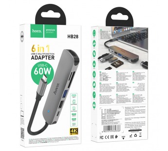 Type-C Hub Хаб 6 в 1 Hoco HB28 USB 2.0, 1 USB 3.0, Type-C, SD, Micro SD, HDMI#1840546