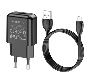Адаптер Сетевой с кабелем Borofone BA64A USB 2,1A/5W (USB/Micro USB) (black) (213526)#1841453