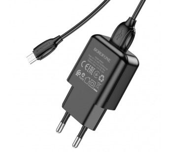 Адаптер Сетевой с кабелем Borofone BA64A USB 2,1A/5W (USB/Micro USB) (black) (213526)#1841454