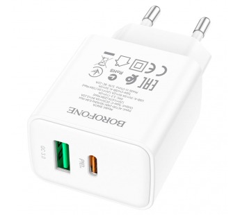 СЗУ USB/Type-C Borofone BA67A (20W, QC3.0, PD) Белый#1840774