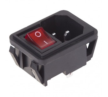 Выключатель клавишный 250V 10А (4с) ON-OFF красный с подсветкой и штекером C14 3PIN "Rexant"#2135637