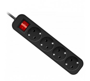 Удлинитель DEFENDER G450 4 розетки, ПВС 3*1,0 мм2, мощность 2200 Вт, ток 10А, черный, с/з, выключатель, 5,0 м (1/35)#1877341