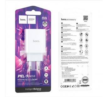 Адаптер Сетевой Hoco C97A 1USB/1TYPE-C/5V/3A PD+QC3.0 (white) (207578)#2004709