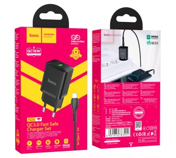 Адаптер Сетевой Hoco N26 Maxim + кабель USB - Type-C (black)#2056391