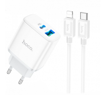 Адаптер Сетевой с кабелем Hoco C105A PD QC3.0 USB/Type-C 20W (Type-C/Lightning) (white) (214015)#1842236