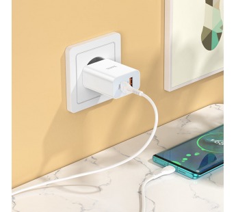 Адаптер Сетевой с кабелем Hoco C97A PD QC3.0 USB 3A/18W (Type-C/Type-C) (white) (207576)#1842206