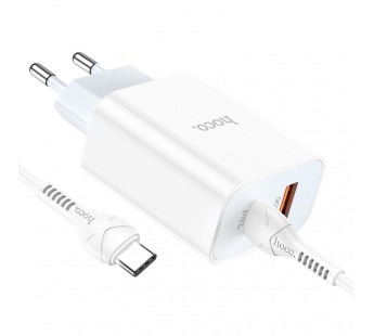 Адаптер Сетевой с кабелем Hoco C97A PD QC3.0 USB 3A/18W (Type-C/Type-C) (white) (207576)#1842207