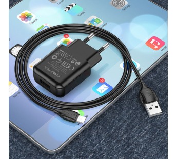 Адаптер Сетевой с кабелем Borofone BA64A USB 2,1A/5W (USB/Lightning) (black) (213524)#1845812